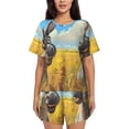 thumbnail image 1 of Bingfone Funny Countryside Donkey Print Pajamas Sets for Women Soft Short-Sleeved Pjs with Lounge Shorts Two Piece Sleepwear, 1 of 5