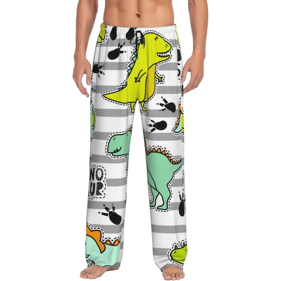 Bingfone Funny Dinosaurs On Stripes Mens All Over Print Sleep Pajama Pants-Small
