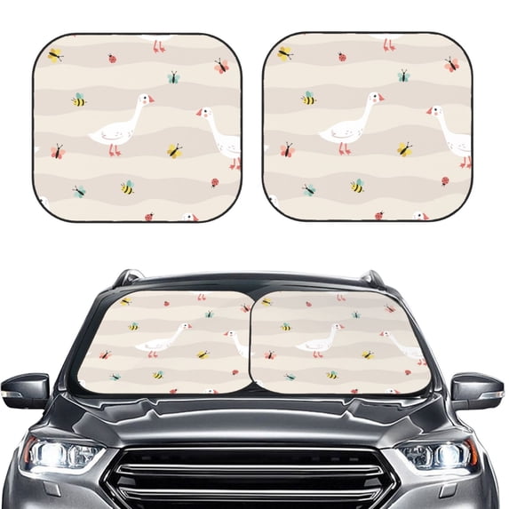 Bingfone Funny Goose1 Windshield Sun Shade 2-Piece Foldable Car Front Window Sunshade For Most Sedans Suv Truck - Auto Sun Blocker Visor Protector Blocks Max Uv Rays - Medium