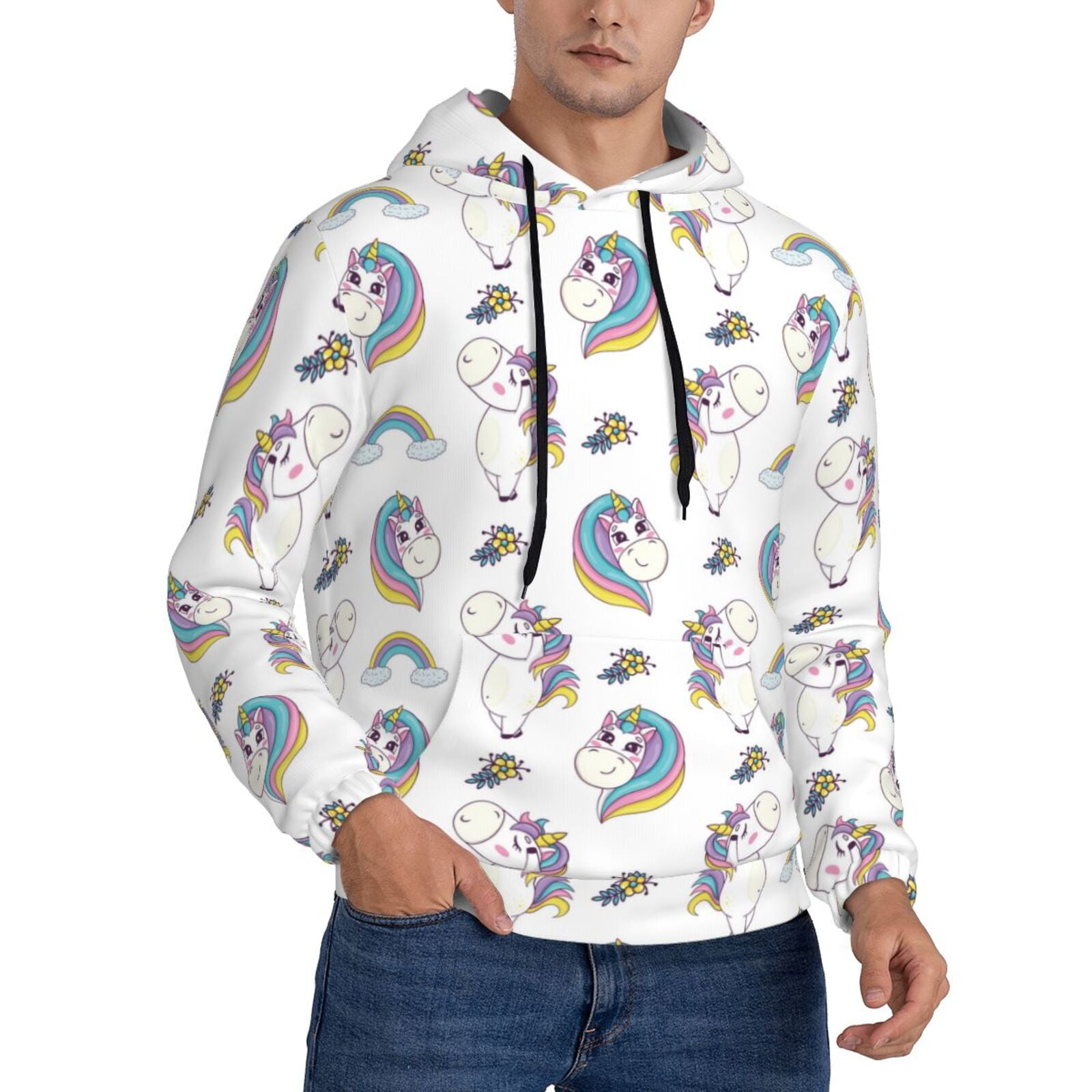 Bingfone Funny Kawaii Unicorns Dancing Men's Drawstring Hoodie Long ...