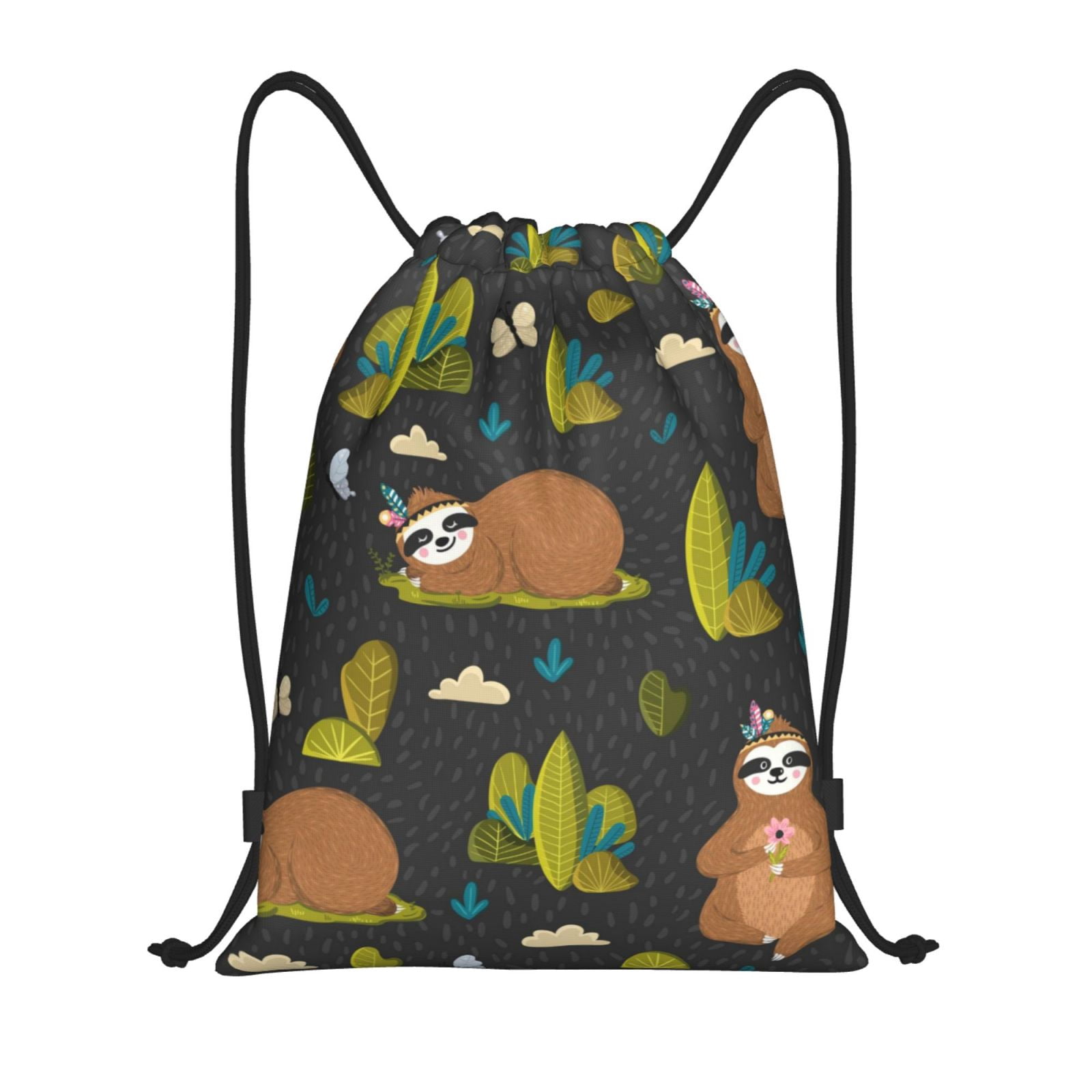 Sloth Preppy Backpack Bingfone Funny Sloths In The Forest Drawstrings Backpacks Bags For Men ...