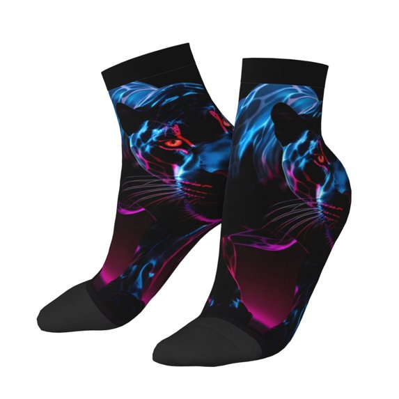 Bingfone Futuristic Purple Panther Design Patterned Men's Women's Casual Cotton Socks