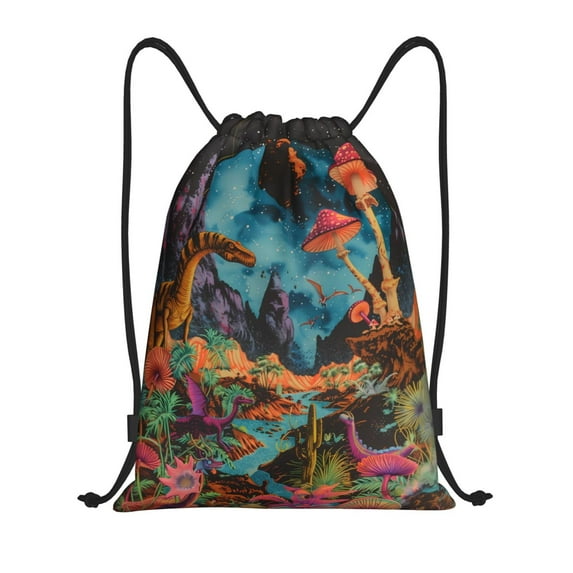 Bingfone Galactic Jungle Dinosaurs Drawstrings Backpacks Bags for Men Women Gym Drawstrings Bag-Medium