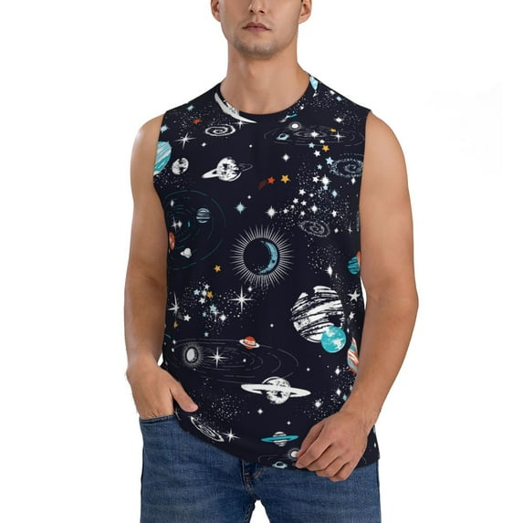 Bingfone Galaxy2 Pattern Men's Tank Tops Workout Sleeveless Tee Shirts Running Beach Tanks for Men-Large