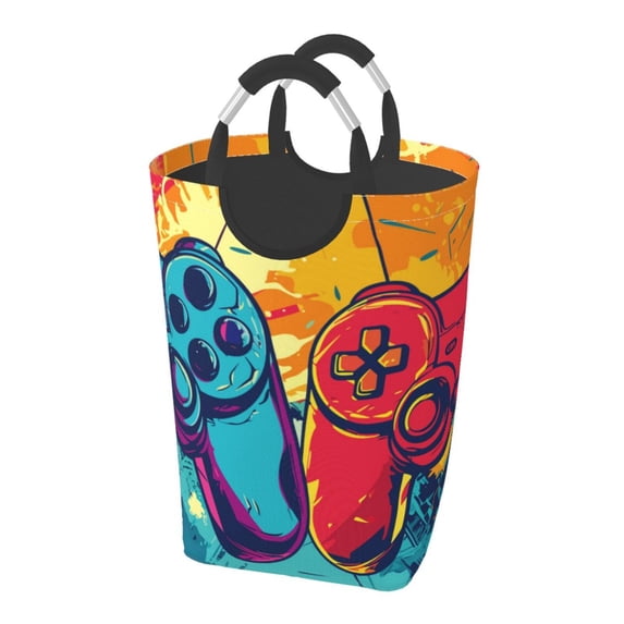 Bingfone Gaming Laundry Hamper,Large Canvas Fabric Lightweight Storage Basket Toy Organizer Dirty Clothes Collapsible