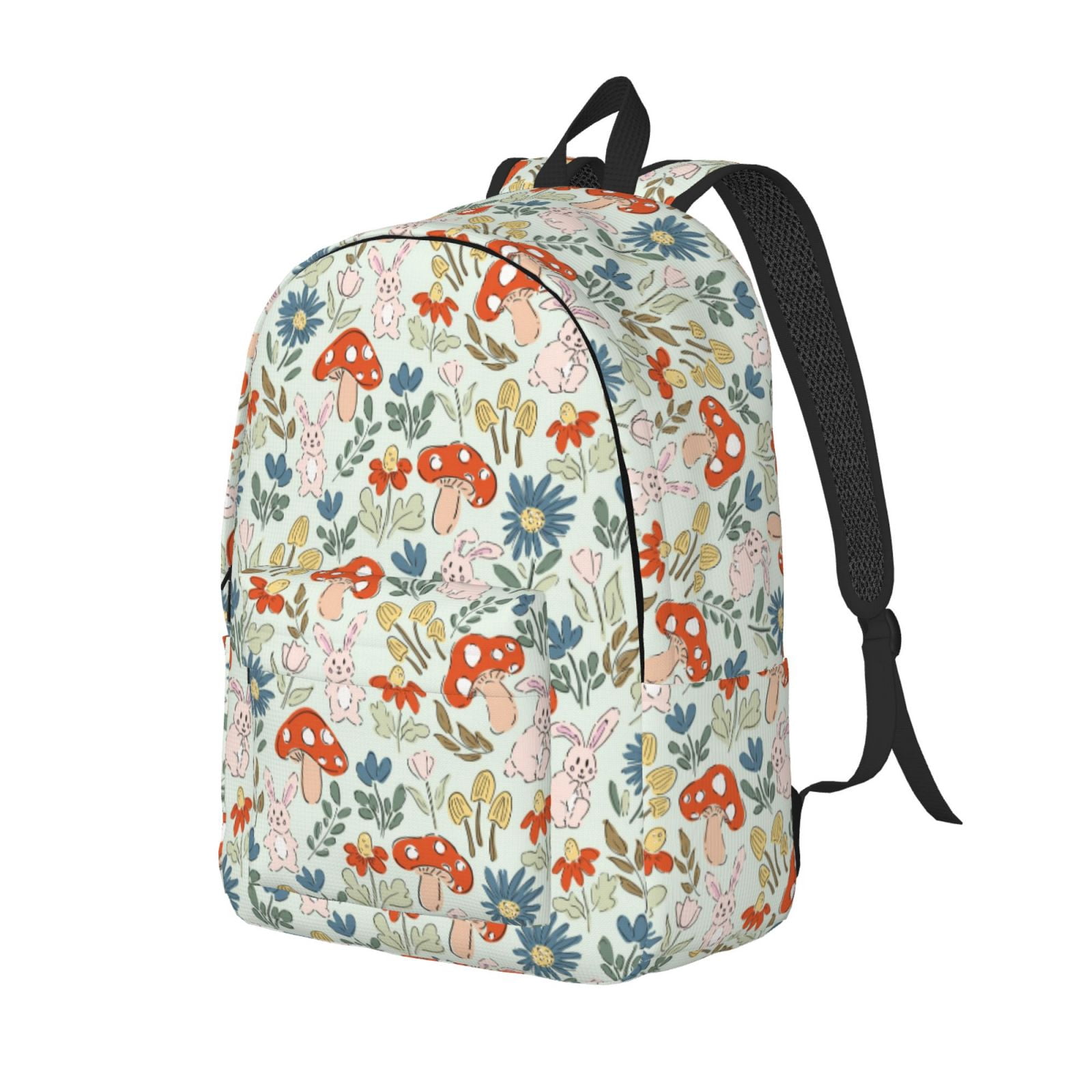 Dallonan Watercolor Floral Backpack - 16.7 Inch Laptop Daypack For School & Travel, Gray With Rabbit Button, Waterproof Polyester
