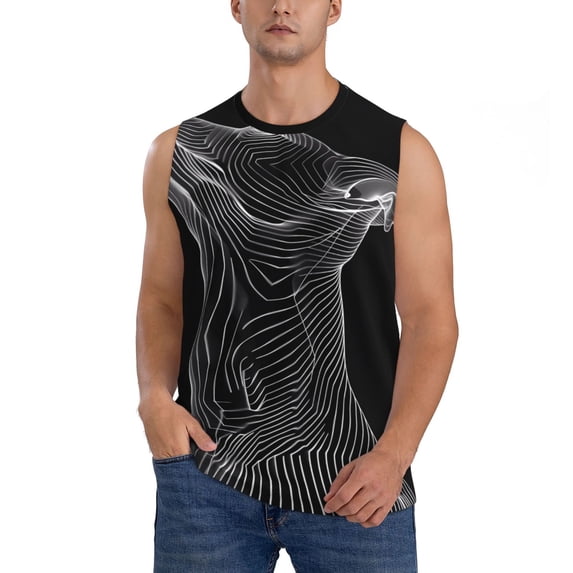 Bingfone Geometric Lines Dog Art Pattern Men's Tank Tops Workout Sleeveless Tee Shirts Running Beach Tanks for Men-X-Large