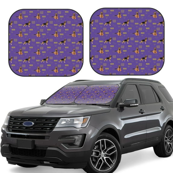 Bingfone German Shepherd Dog Windshield Sun Shade 2-Piece Foldable Car Front Window Sunshade for Most Sedans SUV Truck - Small