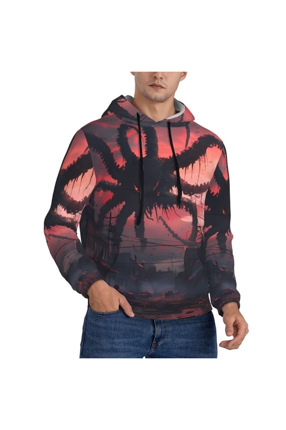 Giant Monster Over City Men's Drawstring Hoodie Long Sleeve Pocket Sweatshirts-Small