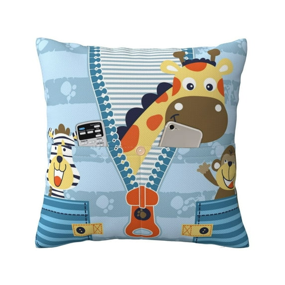 Bingfone Giraffe Come Out From Zipper Linen Throw Pillow Covers Cushion Case Pocket Button Vintage Farmhouse Pillowcase for Sofa Couch Bed 18"x18"