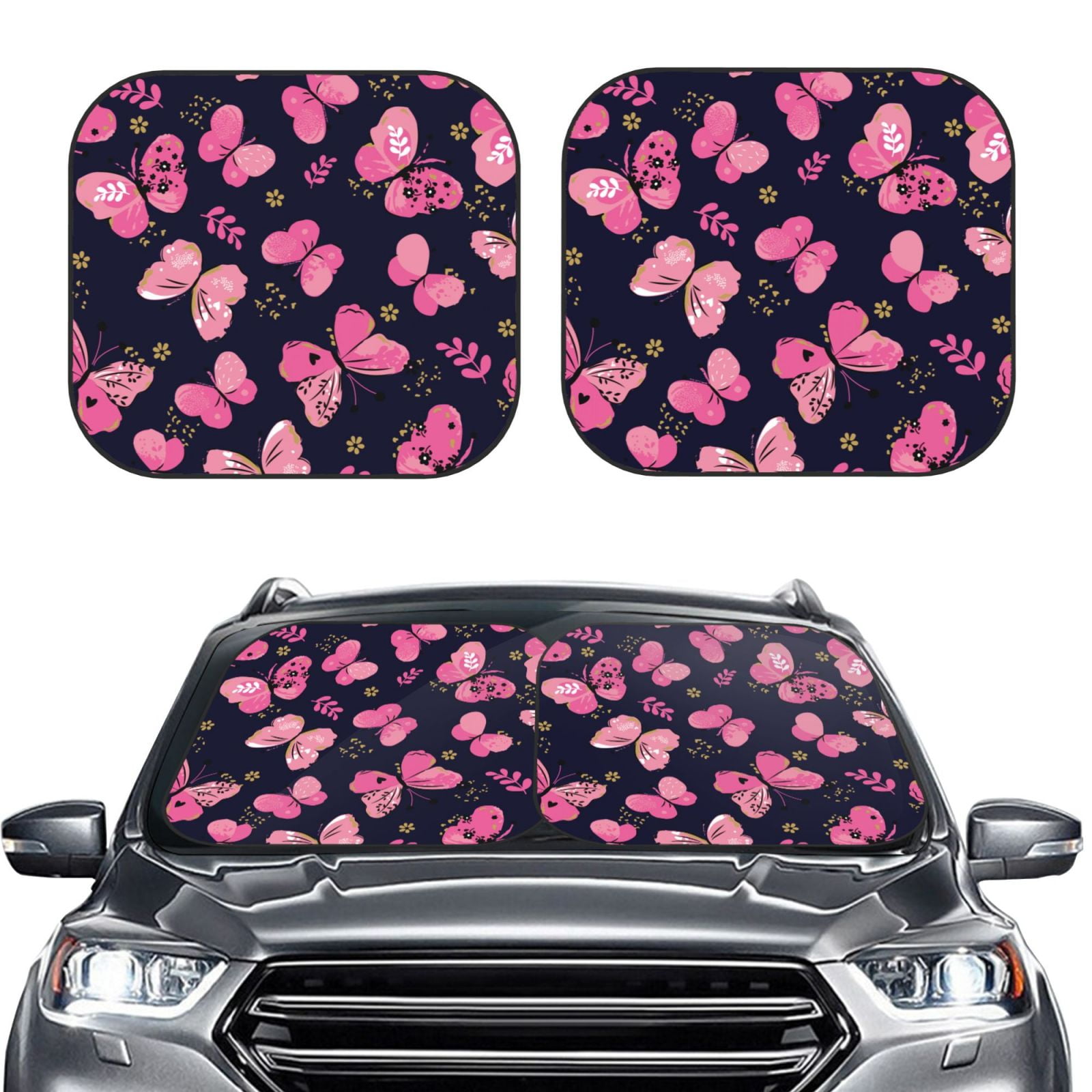 Bingfone Girl Butterfly Windshield Sun Shade 2Piece Foldable Car Front Window Sunshade For Most