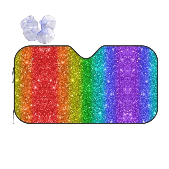 Bingfone Glitter Rainbow Car Windshield Sun Shade Protector Keep Your Vehicle Cool Sun Shield Visor Cover Foldable-Small