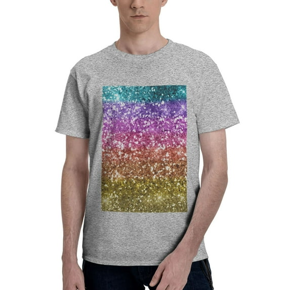 Bingfone Glitter Rainbow Men'S Loose Fit Short-Sleeve Pocket T-Shirt