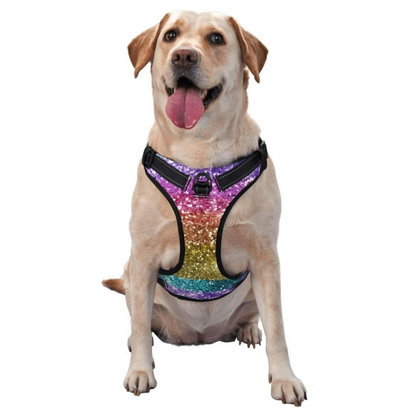 Bingfone Glitter Rainbow No Pull Dog Vest Harness For Small Medium Large Dogs Strap For Puppy Walking,Training,Dog Harness-X-Large