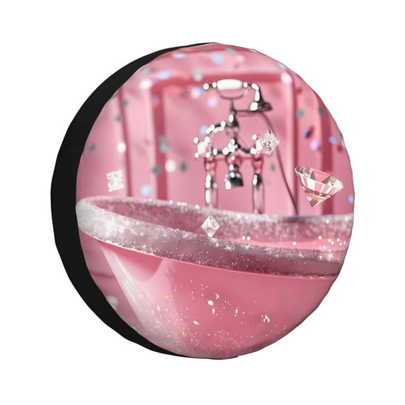 Bingfone Glittering Pink Bathtub Spare Tire Cover Weatherproof Universal Wheel Protectors for RV Camper Travel Trailer SUV Truck-16 inch
