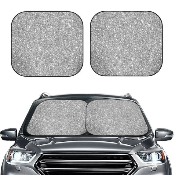 Bingfone Glittersilver Print 2-Piece Sun Shade Front Windshield - Foldable Car Front Window Sunshades For Most Sedans Suv Truck - Large