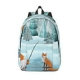 Bingfone Gnome And Red Fox Fishing Print Canvas College Laptop Backpack