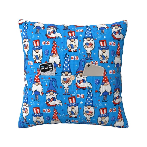 Bingfone Gnomes in USA Linen Throw Pillow Covers Cushion Case Pocket Button Vintage Farmhouse Pillowcase-18"x18"
