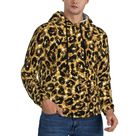 Bingfone Gold Glitter Leopard Men'S Drawstring Hoodie Long Sleeve Pocket Sweatshirts-Large
