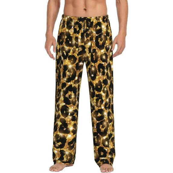 Bingfone Gold Glitter Leopard Mens All Over Print Sleep Pajama Pants-Large