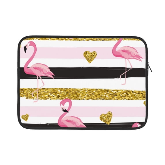 Bingfone Gold Glittering Hearts And Flamingos Laptop Sleeve Case 13 Inch, 360° Protective Computer Carrying Bag