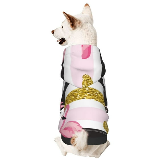 Bingfone Gold Glittering Hearts And Flamingos Dog Clothes Hoodie, Pet Winter Coat,Puppy Sweatshirts For Small Dogs Boy Girl,Suitable For All Breeds-X-Small