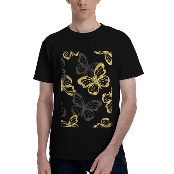 Bingfone Golden Glitter Butterflies Men'S Loose Fit Short-Sleeve Pocket T-Shirt