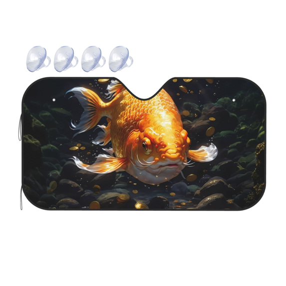 Bingfone Golden Koi And Treasure Car Windshield Sunshade,Sun Foldable Sun Shield Sun Visor for Car - Medium
