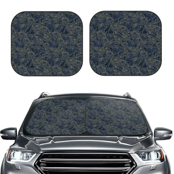 Bingfone Golden Peonies Windshield Sun Shade 2-Piece Foldable Car Front Window Sunshade for Most Sedans SUV Truck-Large