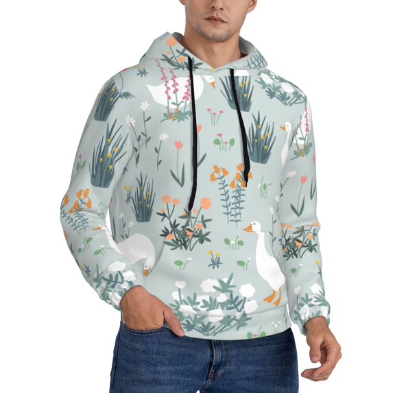 Bingfone Goose And Doodle Flowers Men'S Drawstring Hoodie Long Sleeve Pocket Sweatshirts-3x-Large