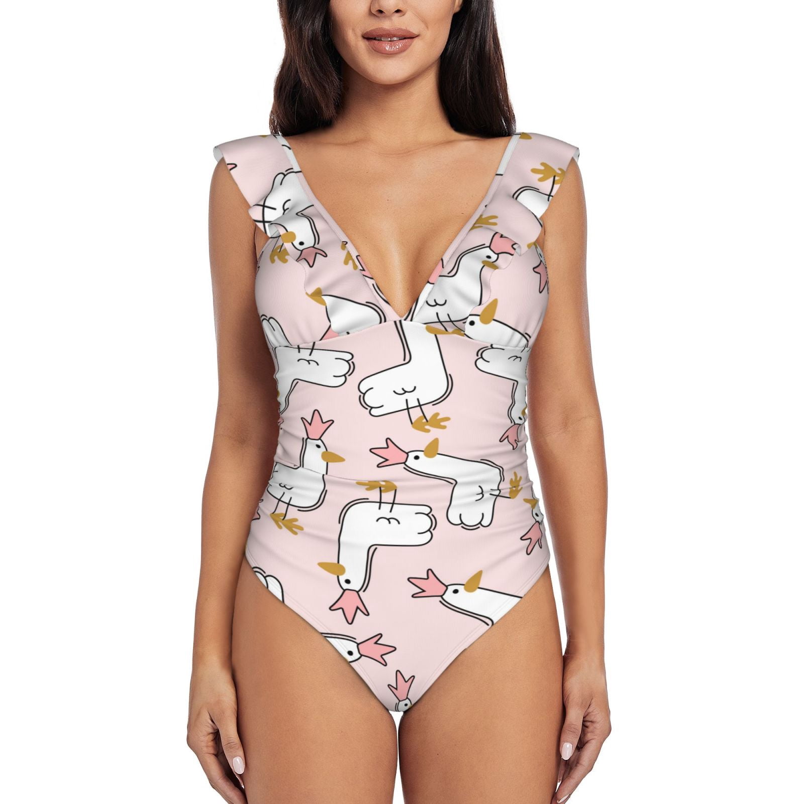 Tempotrek One Piece Maternity Swimsuits - Ruffle Flounce Deep V Neck Monokini