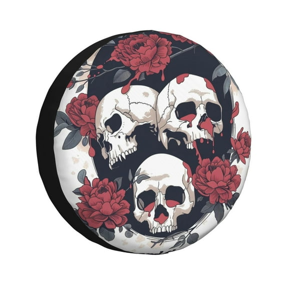 Bingfone Gothic Skulls And Roses Spare Tire Cover Weatherproof Universal Wheel Protectors for RV Camper Travel Trailer SUV Truck-17 inch