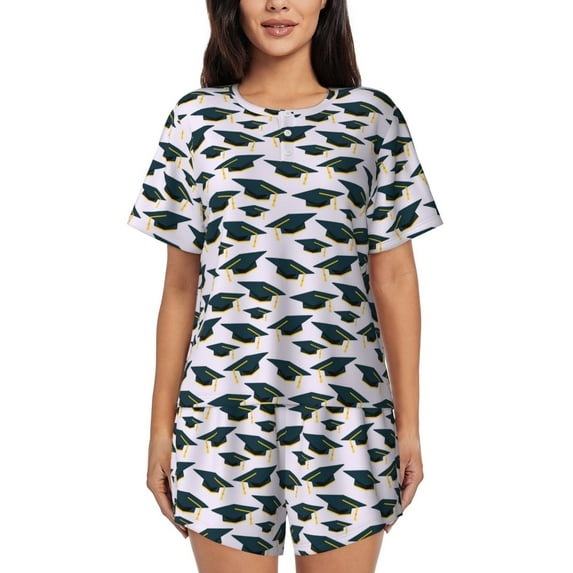 Bingfone Graduation Hats Print Pajamas Sets for Women Soft Short-Sleeved Pjs with Lounge Shorts Two Piece Sleepwear