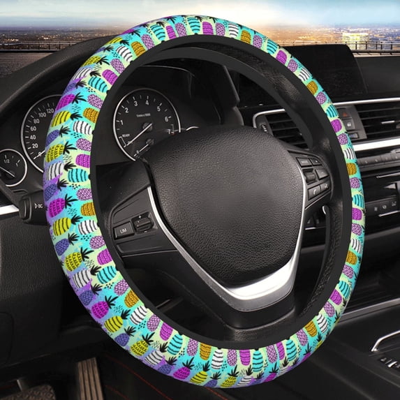 Bingfone Graffiti Pineapples On Neon Background Steering Wheel Cover - Universal 15 Inches Car Steering Wheel Covers Grip Auto Internal Accessories