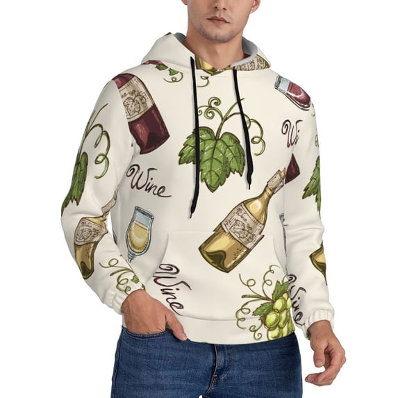 Bingfone Grapes Bbottles Wine Men's Drawstring Hoodie Long Sleeve Pocket Sweatshirts-Large