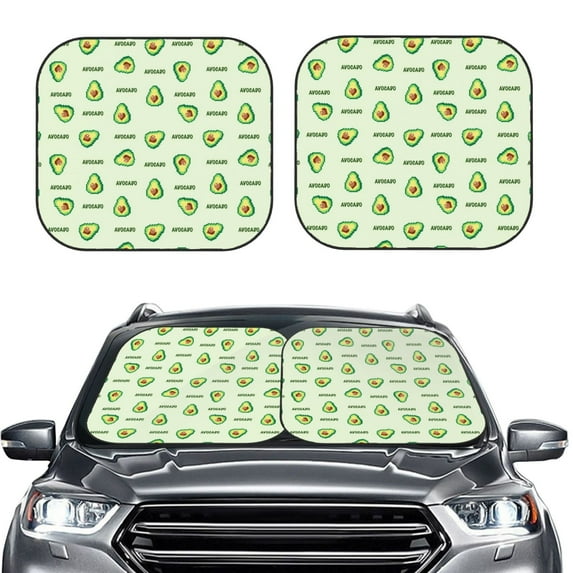 Bingfone Green Avocado Print 2-Piece Sun Shade Front Windshield - Foldable Car Front Window Sunshades For Most Sedans Suv Truck - Medium