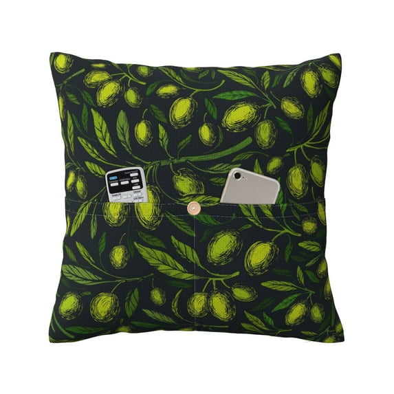 Bingfone Green Branch Olive Linen Throw Pillow Covers Cushion Case Pocket Button Vintage Farmhouse Pillowcase for Sofa Couch Bed 20"x20"