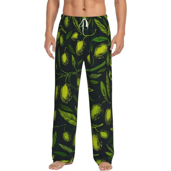 Bingfone Green Branch Olive Mens All Over Print Sleep Pajama Pants-Medium