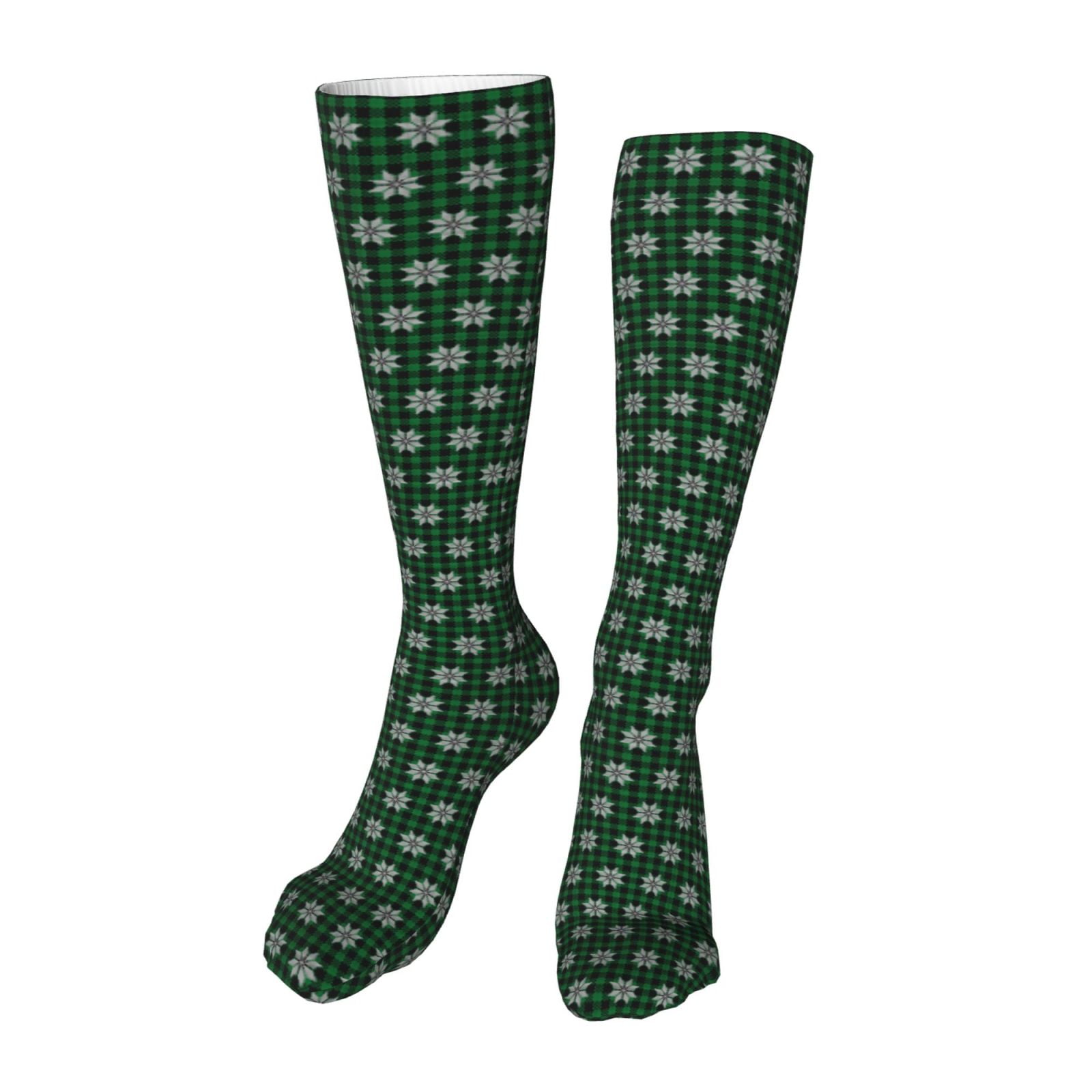 Bingfone Green Buffalo Plaid Merry Christmas Print Compression Socks