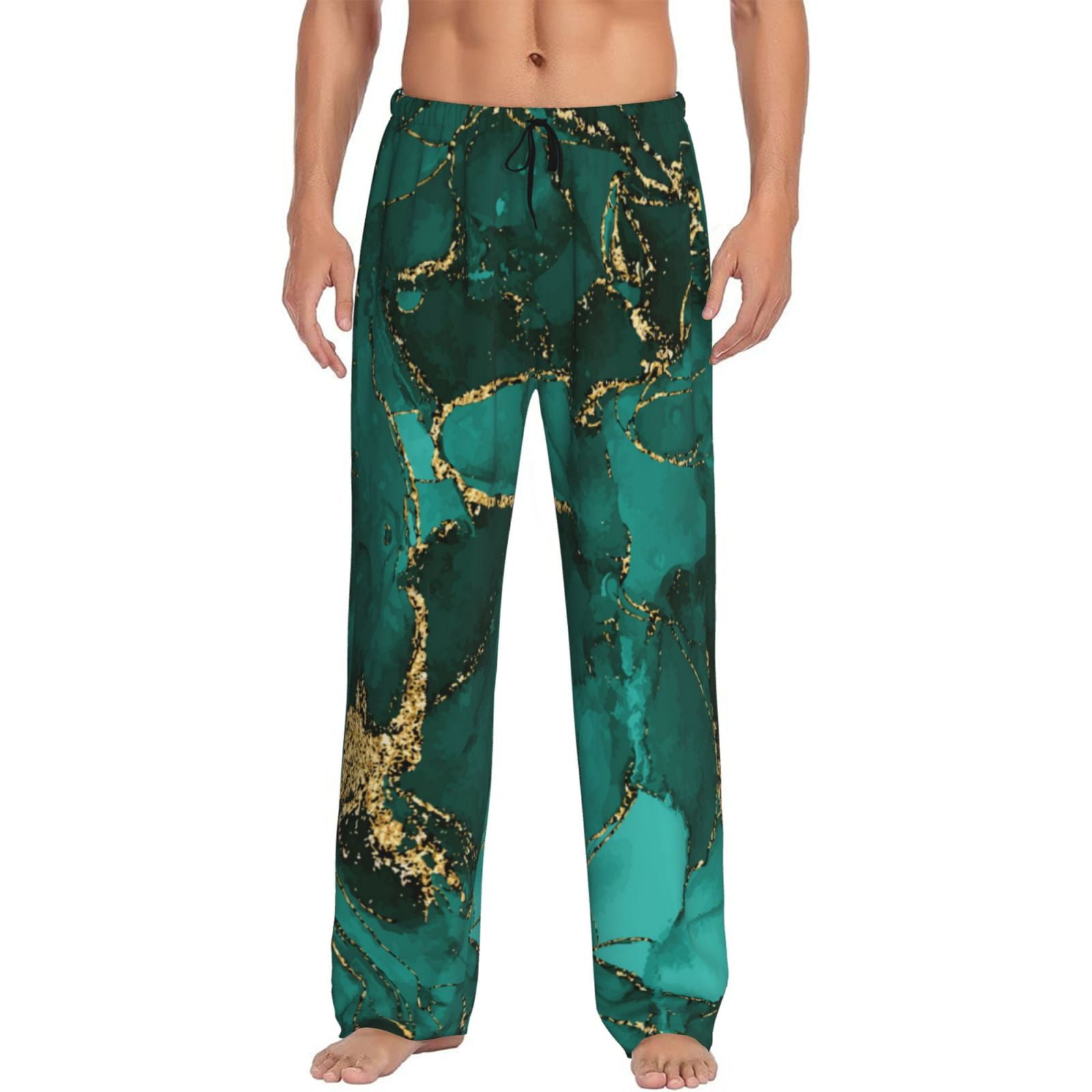 Bingfone Green Gold Glitter Mens All Over Print Sleep Pajama PantsXLarge