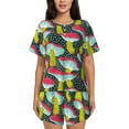 thumbnail image 1 of Bingfone Green Mushroom Print Pajamas Sets for Women Soft Short-Sleeved Pjs with Lounge Shorts Two Piece Sleepwear, 1 of 8