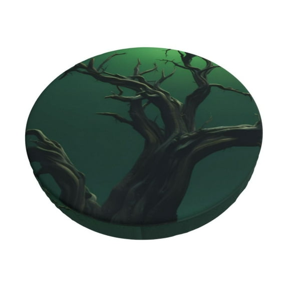 Bingfone Green Night Sky Moon Branches Padded Round Bar Stool Cover Cushion with Elastic Fabric Round Chair Seat - Green Night Sky Moon Branches