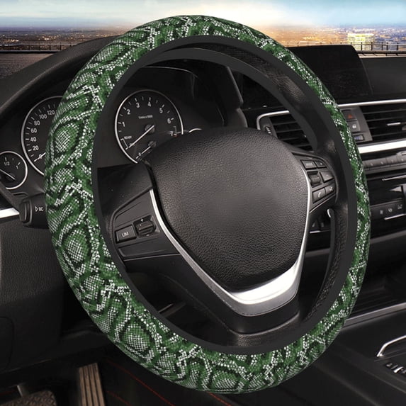 Bingfone Green Snakeskin Steering Wheel Cover - Universal 15 Inches Car Steering Wheel Covers Grip Auto Internal Accessories