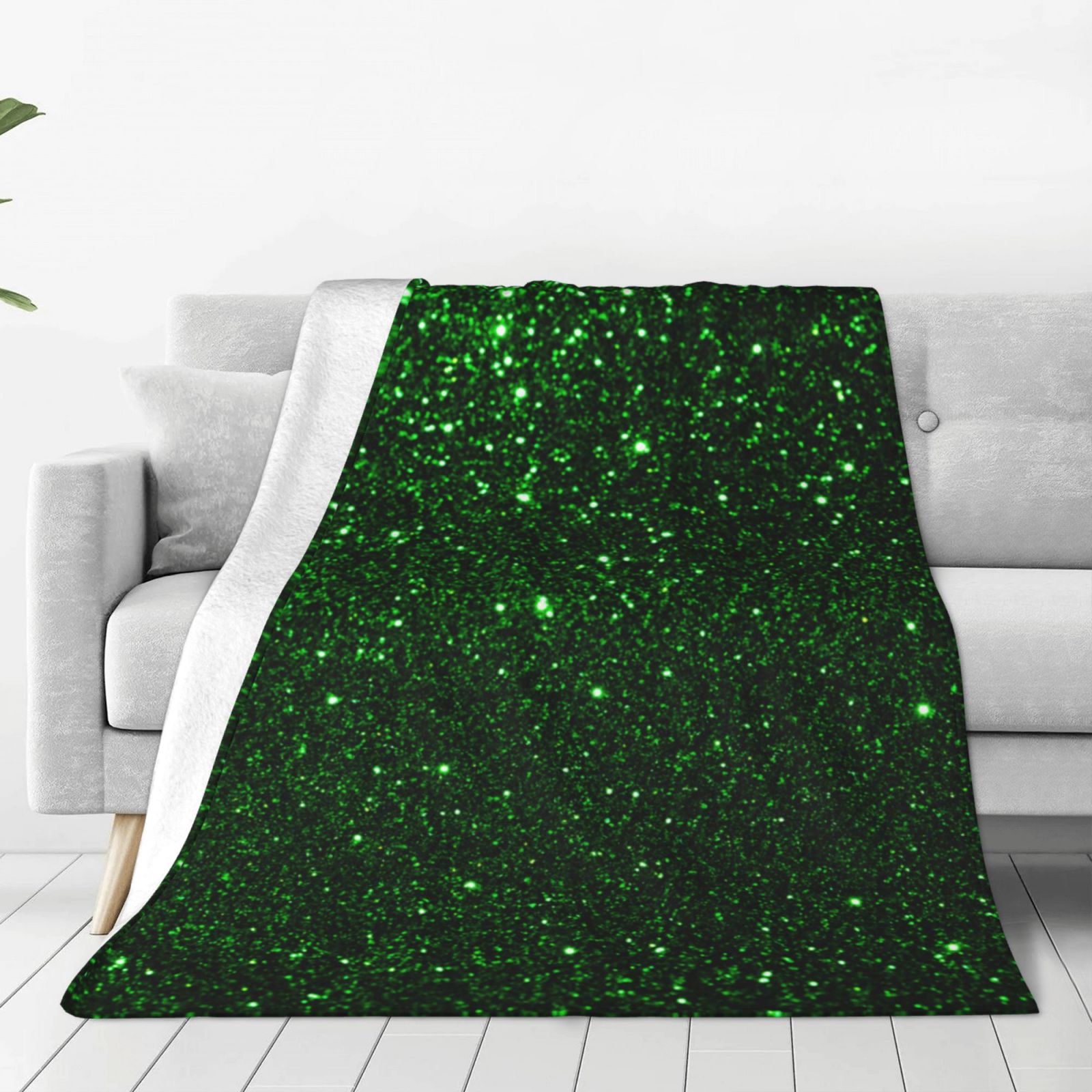 Bingfone Green Sparkling Print Flannel Fleece Blanket Throw Blanket for