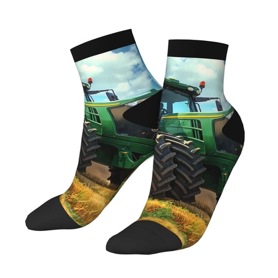 Bingfone Green Tractor Field Design Patterned Men's Women's Casual Cotton Socks