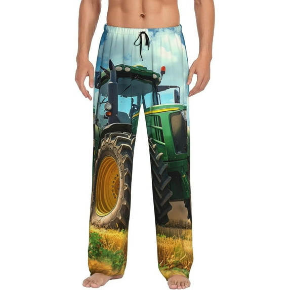 Bingfone Green Tractor Field Mens All Over Print Sleep Pajama Pants-Medium