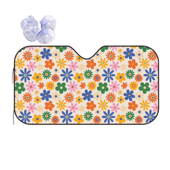 Bingfone Groovy Daisy Flowers Car Windshield Sun Shade Protector Keep Your Vehicle Cool Sun Shield Visor Cover Foldable-Medium