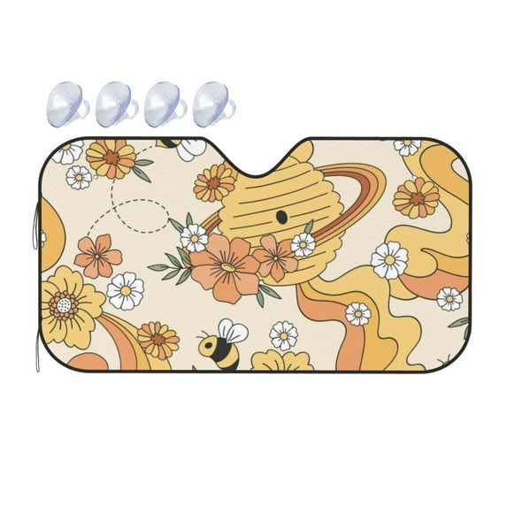 Bingfone Groovy Floral Car Windshield Sunshade,Sun Foldable Sun Shield Sun Visor for Car - Small