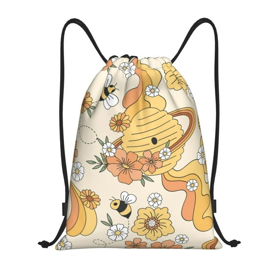 Bingfone Groovy Floral Drawstrings Backpacks Bags For Men Women Gym Drawstrings Bag