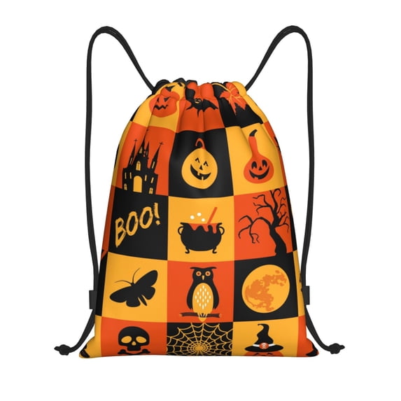Bingfone Halloween Banner Symbols Drawstrings Backpacks Bags For Men Women Gym Drawstrings Bag